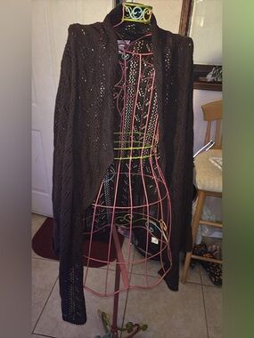 Christopher & Banks Dark Brown Open Knit Cardigan Sweater